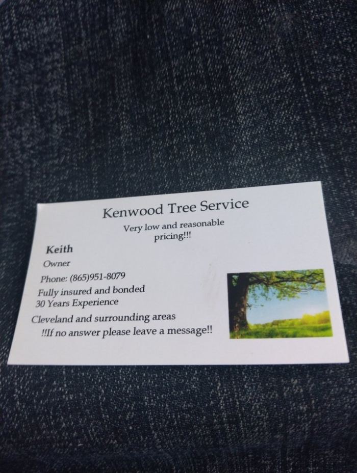 Kenwood Tree Service business card, owner Keith