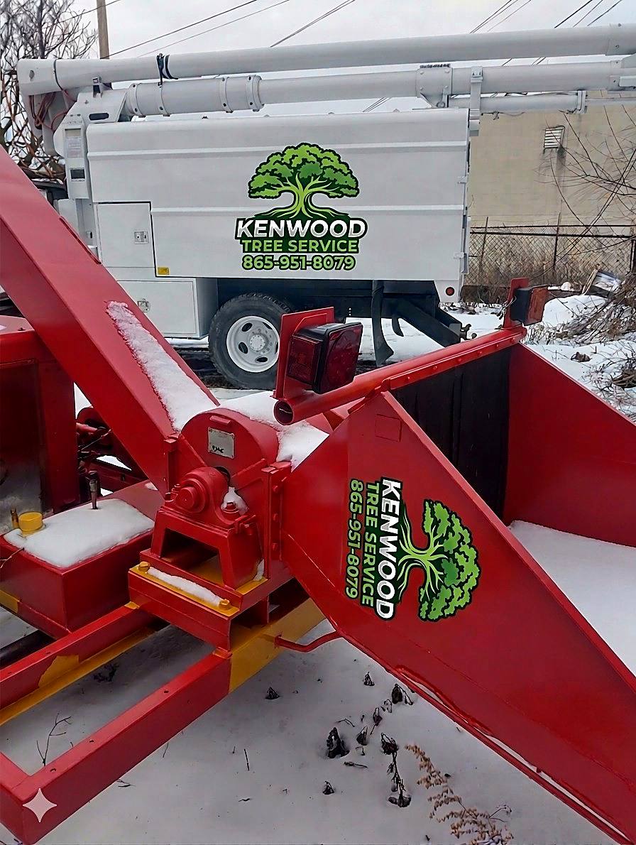 Kenwood Tree Service chipper and truck with logo decal